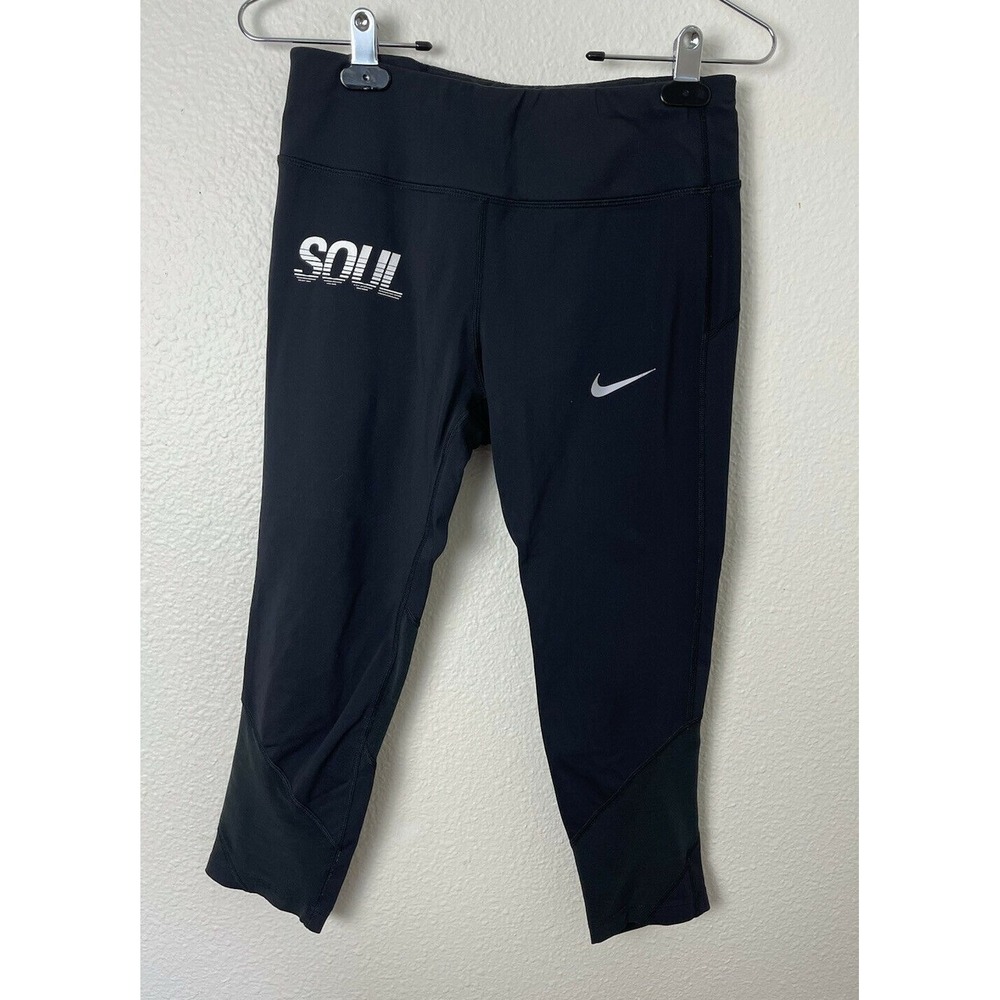 Nike Dri Fit Running Leggings Capri 3/4 Pants Black‎ Women's Medium Soul Cycle
